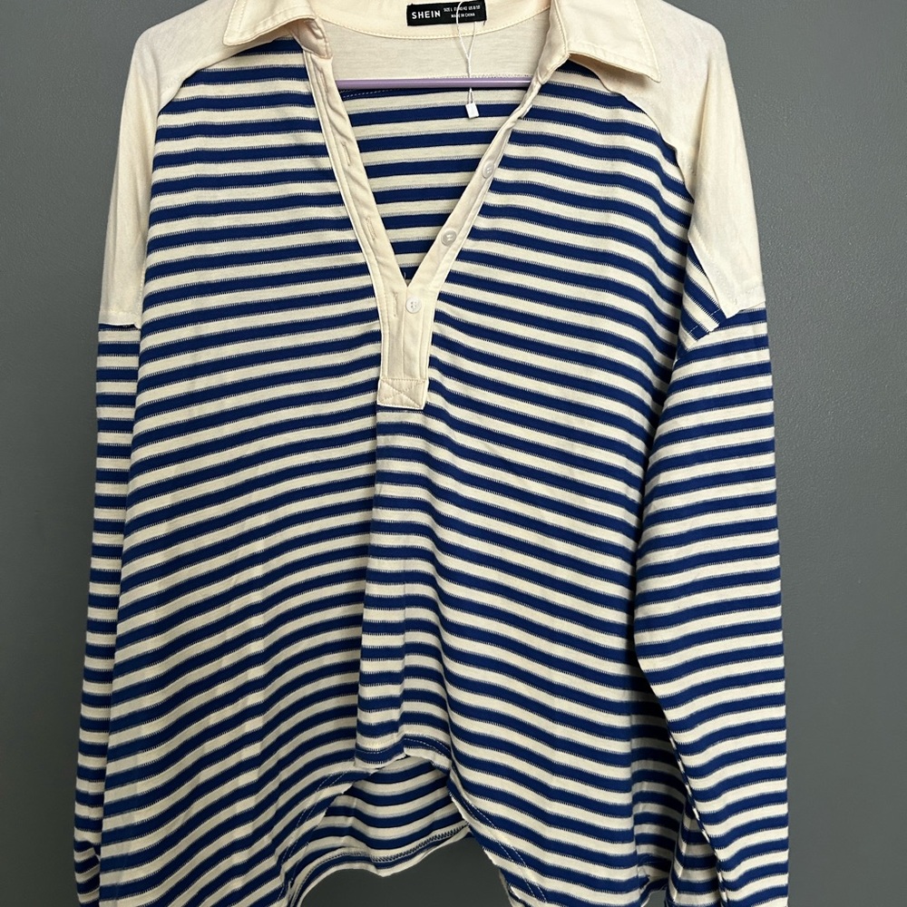 SHEIN Blue and Cream Striped Top